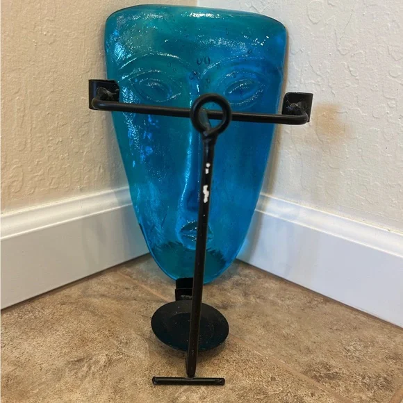 Teal Blue Glass Face Wall Art / Sconce / Candleholder - Picture 5 of 13